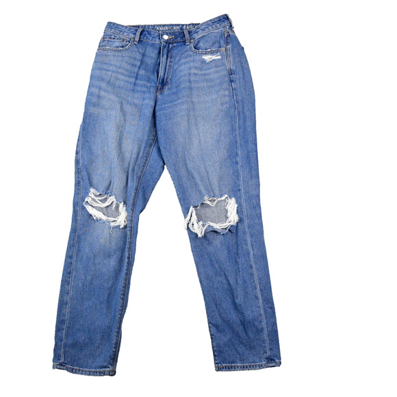 American Eagle Mom Jeans Womens 8 Reg (30x28) Distressed Blue Denim - Picture 1 of 11